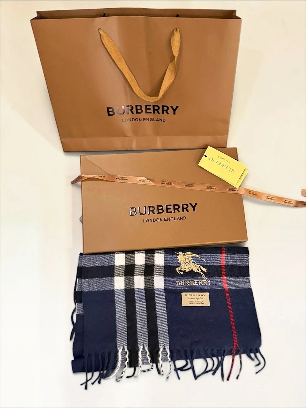 Burberry Check Cashmere Scarf Blue & White